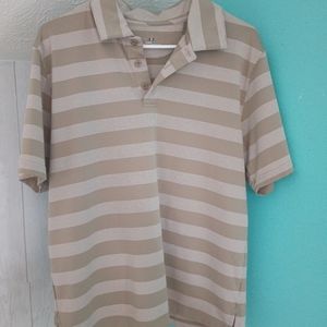 Under Armour Heat Gear Polo Style Shirt Men's Size Medium Beige and Cream